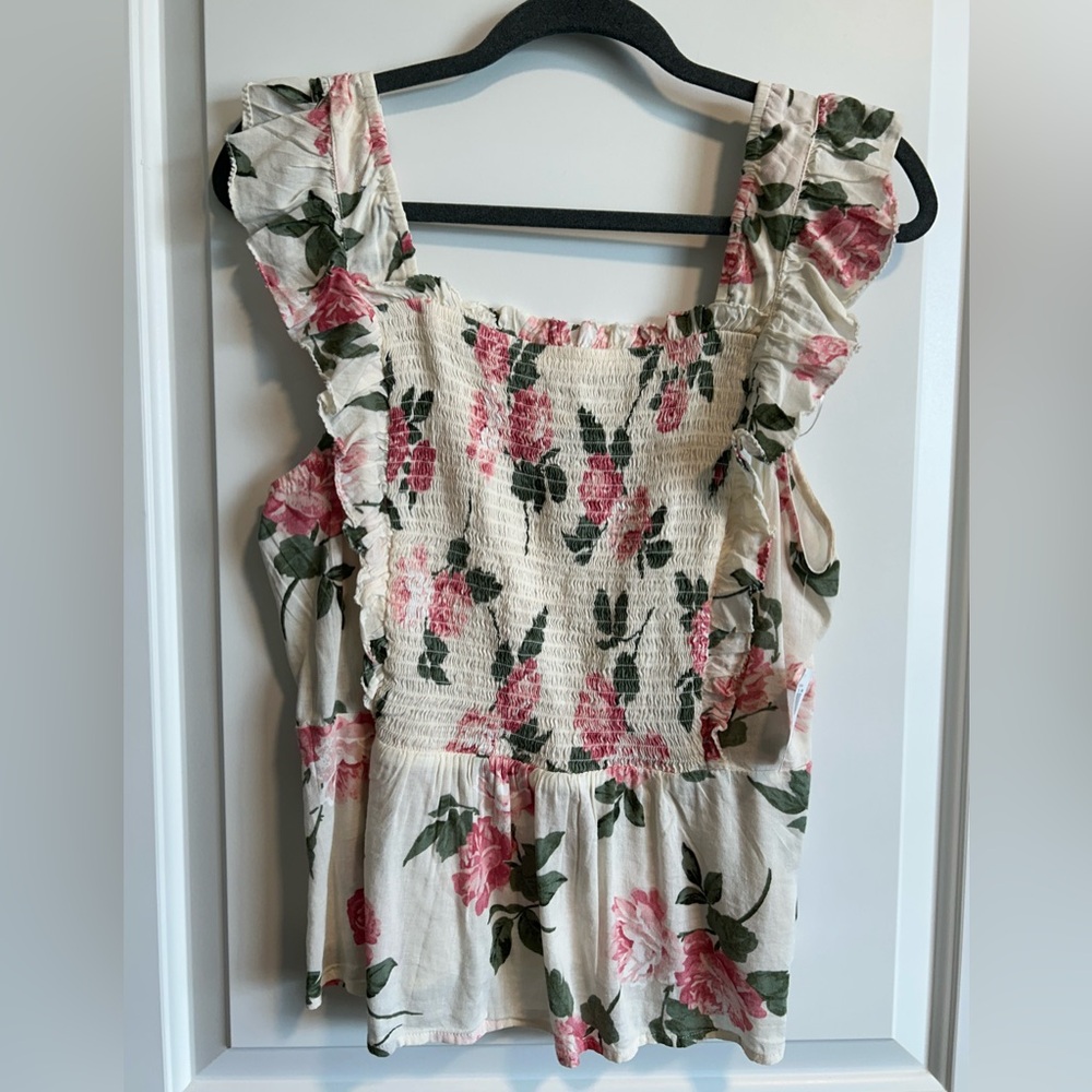 Old Navy Floral Smocked Blouse - Pink and Green